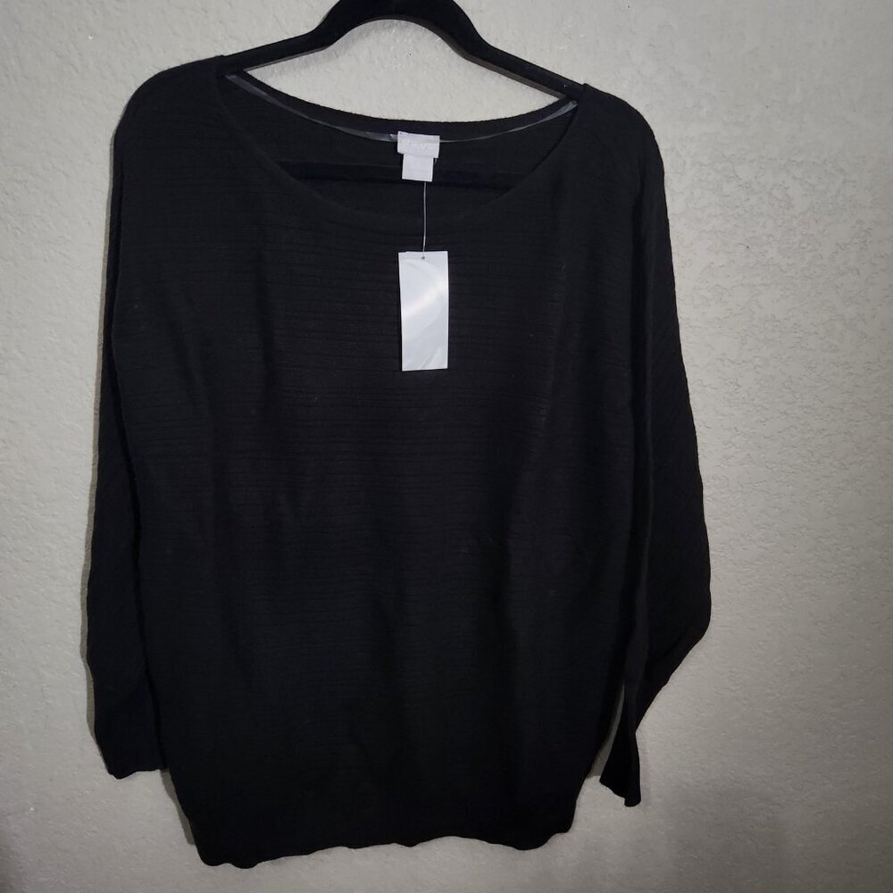 Chicos Sweater Cashmere Blend Ribbed Large Black Size 2